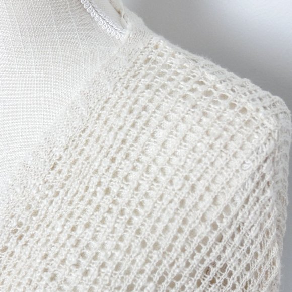 Hem & Thread Tan Cream Wrap Top Balletcore Long Sleeve Open Knit Sweater Medium - Picture 9 of 11